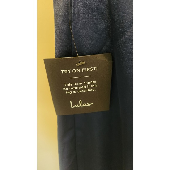 Lulus Dark Blue Satin Strapless Pleated Bust Maxi Gown Dress Medium NWT - Picture 5 of 9